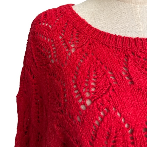 Anthropologie Red Pointelle Open Weave Knit Long Sleeve Sweater Size Medium - Picture 2 of 7